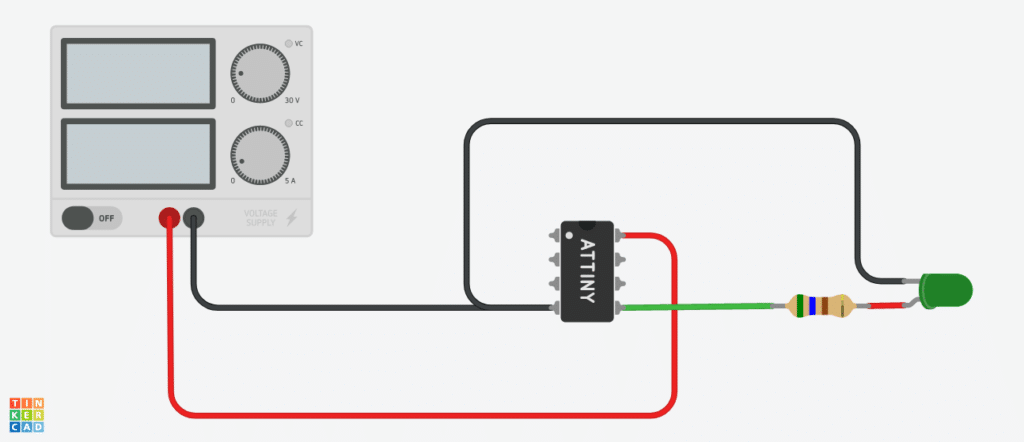 Circuito com uma fonte de alimentação resistor LED
