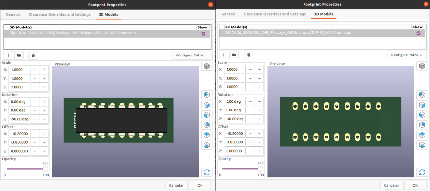 Posicionamento do modelo 3D no footprint