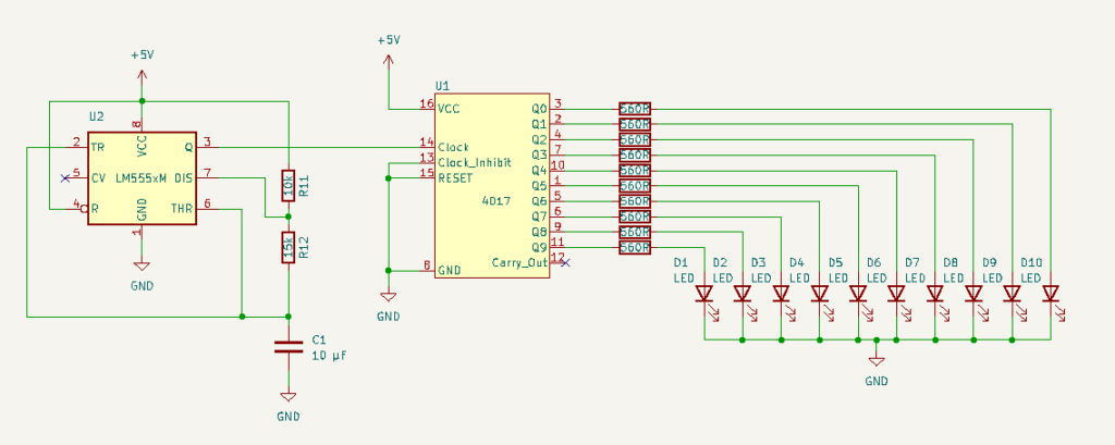 Sequential LED flasher using IC 4017