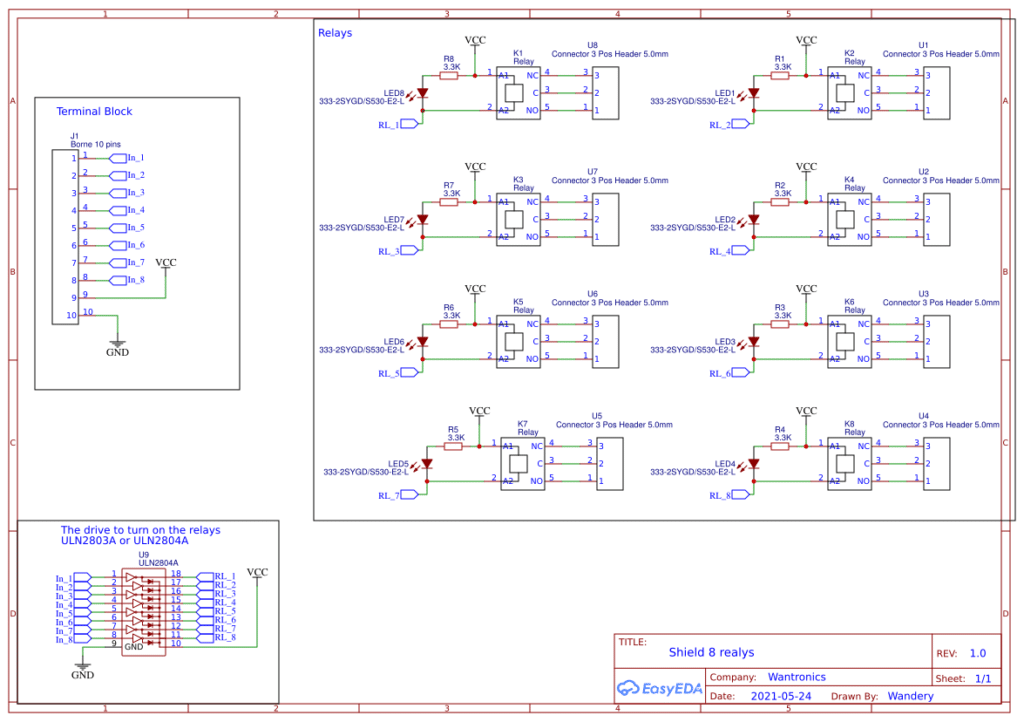 diagrama esquemático do shield de 8 relés