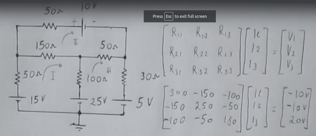 Exercício de análise de circuitos para ser resolvido com código em Linguagem C para resolver uma matriz 3 x 3