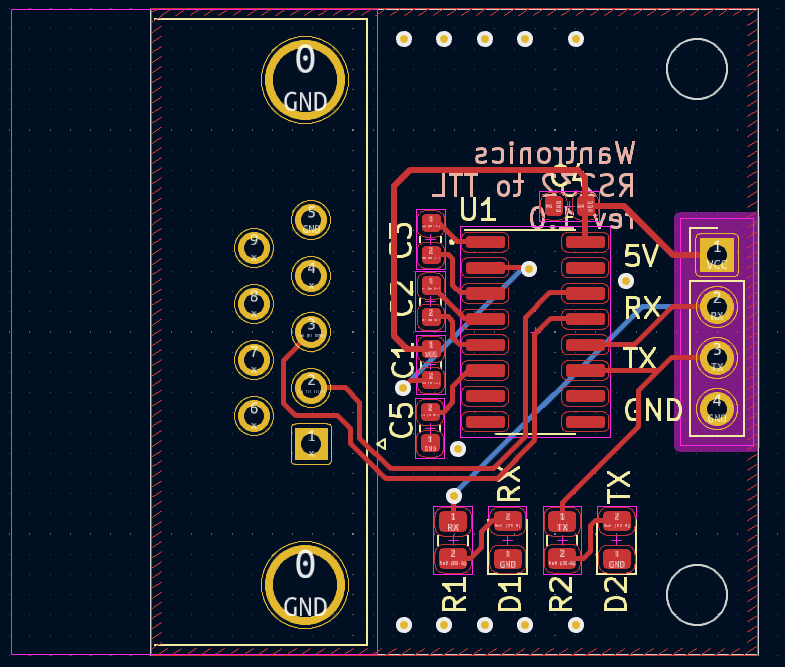 layout da pcb conversor serial RS232 para TTL