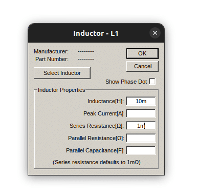 Definindo os valores do indutor L1